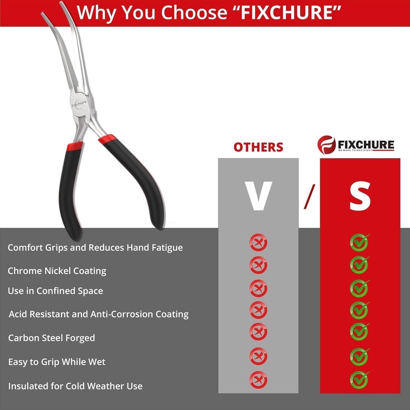 Fixchure 6" Long Needle Nose Pliers Bent 45° - Mini Jewelry Plier for Wire Wrapping, Handmade Craft, Non-Serrated with insulated Comfort Grip - Image 3